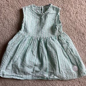 Smiling Button green/blue/white seersucker dress.